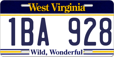 WV license plate 1BA928
