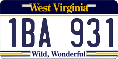 WV license plate 1BA931