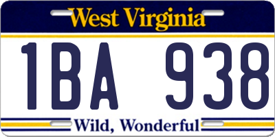 WV license plate 1BA938