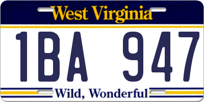 WV license plate 1BA947
