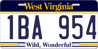 WV license plate 1BA954