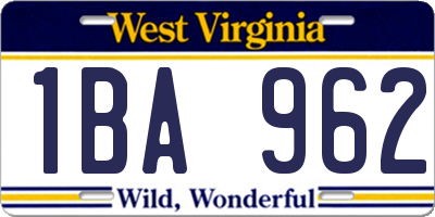 WV license plate 1BA962