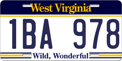 WV license plate 1BA978
