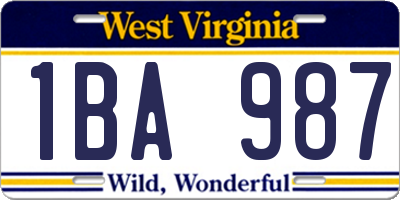 WV license plate 1BA987