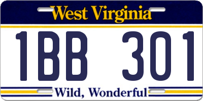 WV license plate 1BB301
