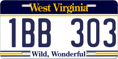 WV license plate 1BB303