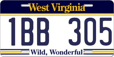 WV license plate 1BB305