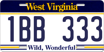 WV license plate 1BB333