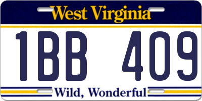 WV license plate 1BB409