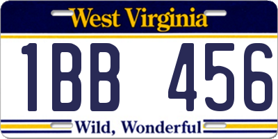 WV license plate 1BB456