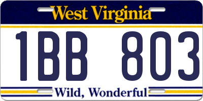 WV license plate 1BB803