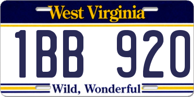 WV license plate 1BB920