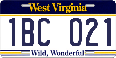 WV license plate 1BC021