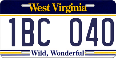 WV license plate 1BC040