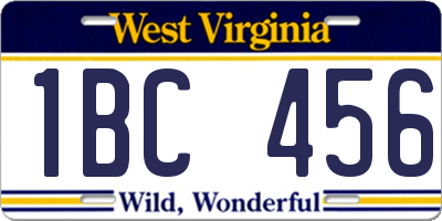 WV license plate 1BC456