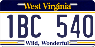 WV license plate 1BC540