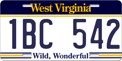 WV license plate 1BC542