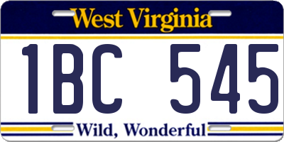 WV license plate 1BC545
