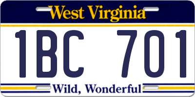WV license plate 1BC701