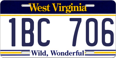 WV license plate 1BC706