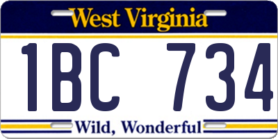 WV license plate 1BC734