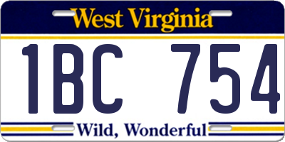 WV license plate 1BC754