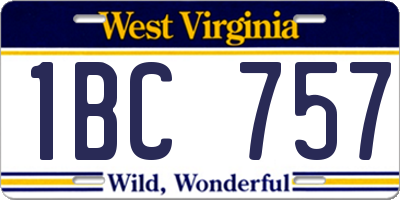 WV license plate 1BC757