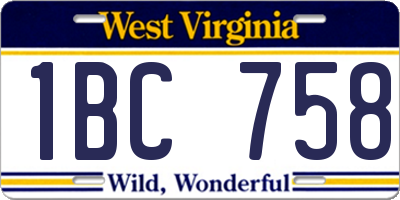 WV license plate 1BC758