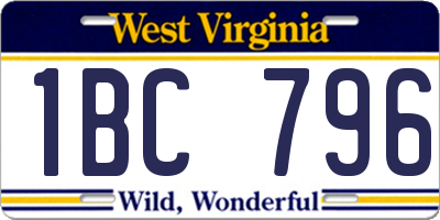 WV license plate 1BC796