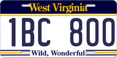 WV license plate 1BC800