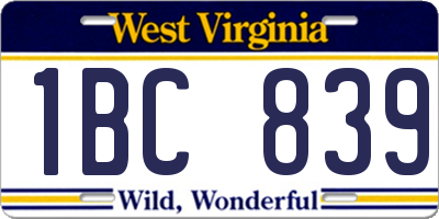 WV license plate 1BC839
