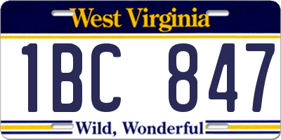 WV license plate 1BC847
