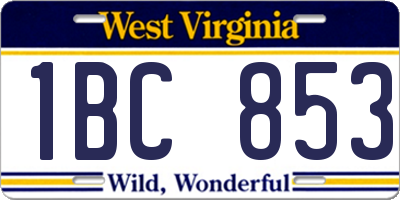 WV license plate 1BC853