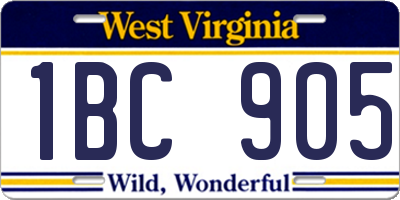 WV license plate 1BC905