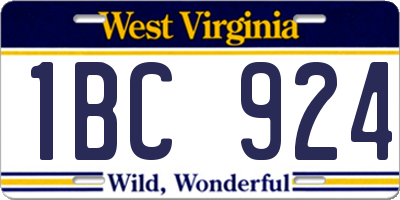 WV license plate 1BC924