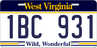 WV license plate 1BC931