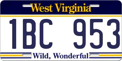 WV license plate 1BC953
