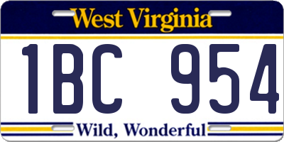 WV license plate 1BC954