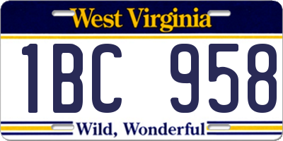 WV license plate 1BC958
