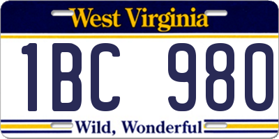 WV license plate 1BC980