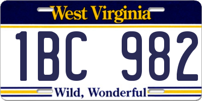WV license plate 1BC982