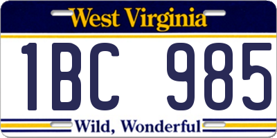 WV license plate 1BC985