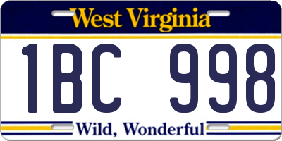 WV license plate 1BC998