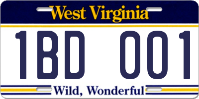 WV license plate 1BD001