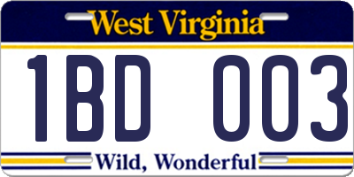WV license plate 1BD003