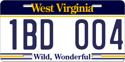 WV license plate 1BD004