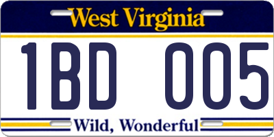 WV license plate 1BD005