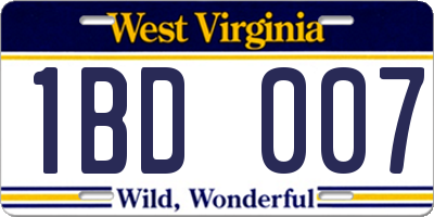 WV license plate 1BD007