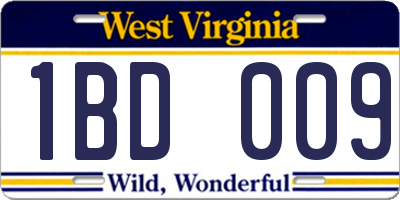 WV license plate 1BD009