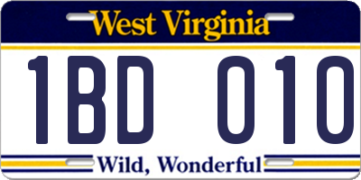 WV license plate 1BD010